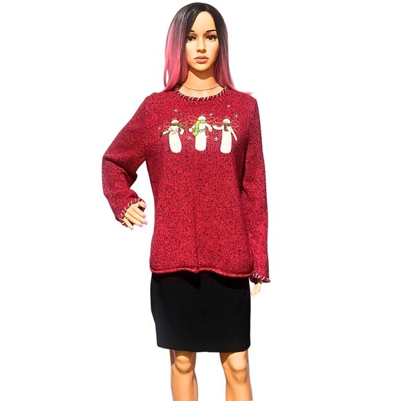 Christopher & Banks Embroidered Holiday Pullover Snowman Sweater Red XL - Picture 3 of 15
